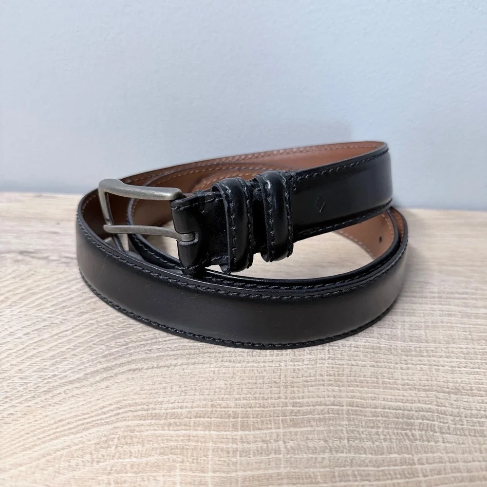 Joseph Abboud Belt Mens 44 Black Italian‎ Leather Dress Classic Silver Buckle